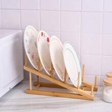 Giá để bát đĩa bằng tre, Giá để đĩa nghiêng, Giá để đồ đa năng cho đĩa, sách, nồi, cốc và các vật dụng gia đình khác, Giữ đồ khô ráo và ngăn nắp - Màu Khaki - Xem 3