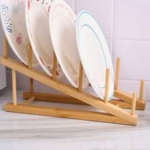 Giá để bát đĩa bằng tre, Giá để đĩa nghiêng, Giá để đồ đa năng cho đĩa, sách, nồi, cốc và các vật dụng gia đình khác, Giữ đồ khô ráo và ngăn nắp - Màu Khaki - Xem 4
