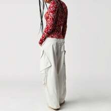 Women's Long Sleeve Mesh Tops See Through Sheer Tee Shirts Mock Neck Floral Print Crop Tops Y2K Layering Top Blouses For Party Club Casual - 紅色 - 查看 3