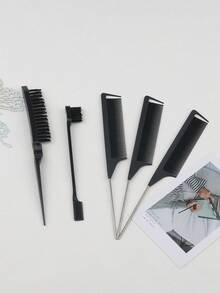 5件套美发造型梳套装，包含三排梳、尖尾梳和发际线造型梳 - 采用PC材质，适合所有发质，套装包含：梳子、发刷、发际线梳、梳子、发刷、梳子、解结梳、球形梳、迷你发刷、美发梳套装、木梳 - 彩色 - 查看 3