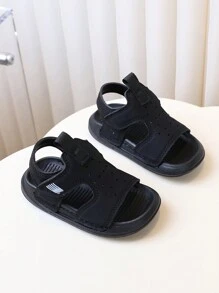1 双儿童户外凉鞋，软底，防滑，钩环闭合，时尚纯色，可爱露趾，透气，快干，适合海滩和户外活动 - 黑色 - 查看 4