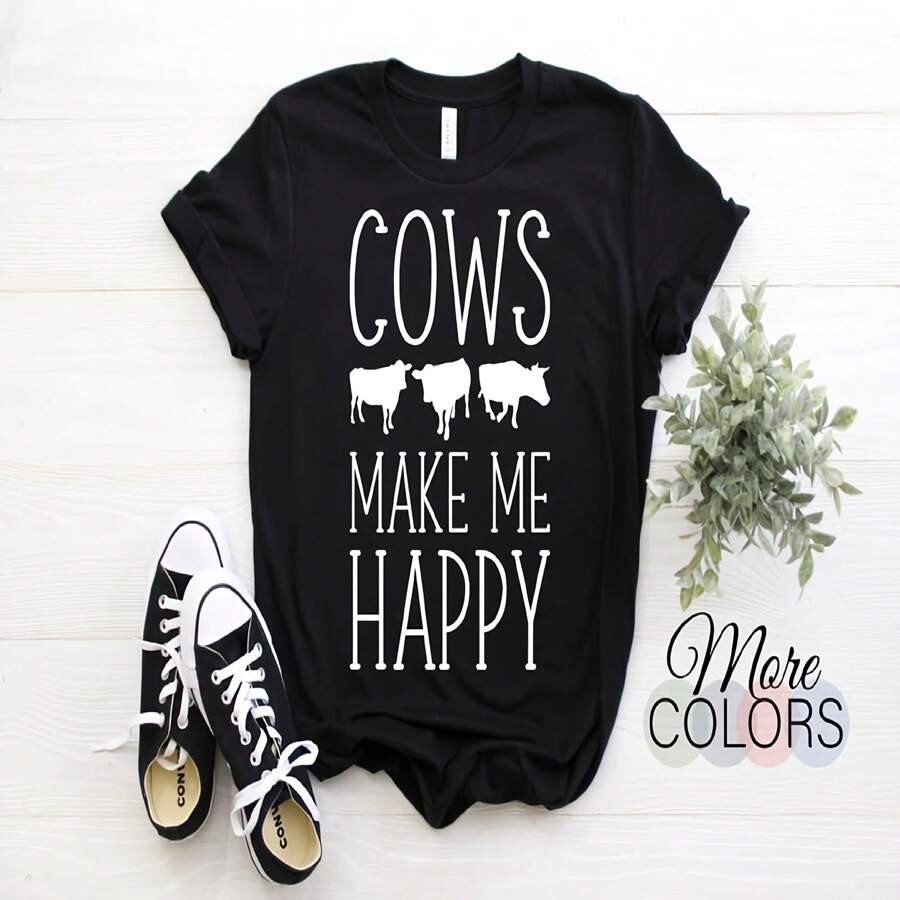 Camiseta Las vacas me hacen feliz, camiseta de vaca, camiseta de vaca, camiseta de vaca, camiseta de vaca, camiseta de vaca, camiseta de granja, camiseta de vaca, camiseta de amante de las vacas, camiseta de vaquera, - Negro - Ver 1