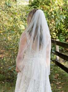 1pc Sheer Long Train Bridal Veil, Simple Solid Color Hair Comb, Wedding & Wedding Party Accessory, Multiple Sizes