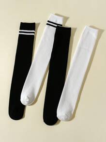 4 Pairs Girls Striped Over-The-Knee Socks, School Style, Suitable For Daily Wear, Back To School Season