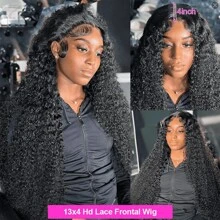 bling hair Perruque Lace Frontal Wig Remy naturelle bouclée, cheveux naturels, Deep Wave HD, 13x6, 13x4, 30 34 pouces, densité 200 - Naturelle & Noire - Voir 6