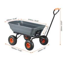 Garden Cart Durable Polyethylene Dump Cart & Sturdy Metal Utility Cart With Easy Assembled Steel Frame, Multi-Purpose Dump Cart With Dual Function Handle, Convenient Cart, Load Capacity 400 Lbs-1500 Lbs With 10" & 13" Wheels - Polyethylene, 600 lbs load capacity, 10" wheels - 查看 9