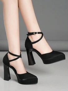 女士镂空高跟鞋，超高跟，粉色、杏色、白色、黑色、红色、银色、金色可选，时尚百搭 - 黑色 - 查看 4