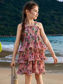 ASK JUNIOR Tween Girls Summer Ruffle Trim Vacation Princess Style Dress