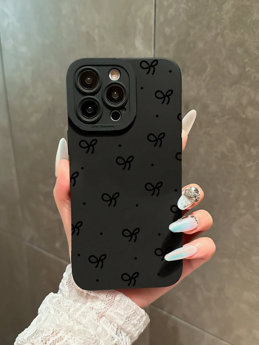 Black Bow Design Phone Case, Compatible With IPhone 16 Pro Max, 14, 13, 12, 11 Pro Max, XS Max, X, XR, 8, 7 Plus, Mini. Suitable As A Birthday Gift For Girlfriend, Boyfriend Or Personal Use - Black - View 1