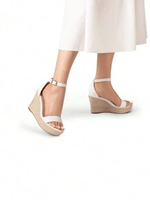 Women's Espadrilles Wedge Sandals Open Toe Comfortable Adjustable Ankle Strap 3.6 Inch Suitable For Vocation Walking Beach Dressy Summer  Platform Sandals Shoes - White - View 5