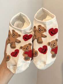 1/3 Pairs Of Women's Invisible Socks, Love Bear Ankle Socks, Suitable For All Seasons, Random Colors - View 5