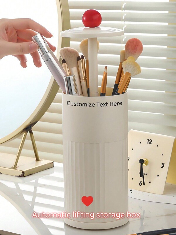 Porta pennelli per trucco personalizzabile con coperchio, fusto del pennello con sollevamento automatico, custodia per cosmetici impermeabile e anti-polvere da scrivania, porta matita sopracciglia, scatola porta pennelli da trucco
