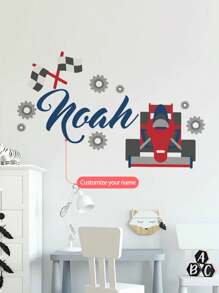 1pc Personalized Racing Car Themed Wall Decal Sticker, Art Decoration For Boys Room, Kids Bedroom, Nursery, Playroom, Gift, Living Room, Easy To Peel And Stick - Red - View 3
