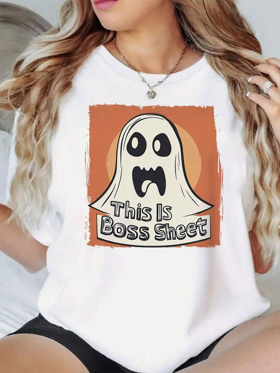 1 Piece, 180gsm, Fashionable Crew Neck T-Shirt - Print T-Shirt For Women- Polyester Casual Short Sleeve Crew Neck Top - Lightweight & Breathable For Spring & Summer Wardrobe