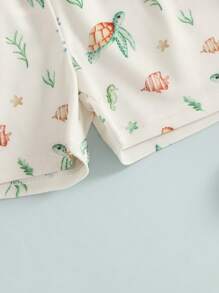 Kids Boys Swim Trunks Summer Cute Turtle/Shark Print Elastic Beach Board Shorts Toddler Swimwear Bathing Suit