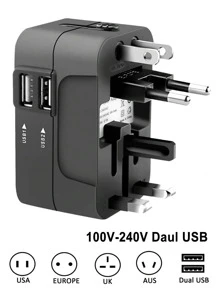 1pc Universal Travel Adapter, Dual USB Ports, 110V-240V Input, EU/US/UK/AU Plug, Surge Protection, All-In-One Wall Charger For 150+ Countries, Essential For Business Trip & Vacation