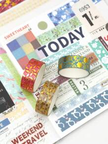 12 Cuộn/Hộp, Băng dính Washi in hoa cây cảnh nóng và họa tiết bạc, Vật liệu trang trí DIY thủ công cho học sinh - Thiết kế họa tiết tinh tế cho trái cây, bướm, sinh vật biển, Băng dính che sổ lưu niệm nhật ký - Nhiều màu - Xem 8