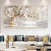 1PC 2D Flat Art Tree Flowers On Canvas, Abstract Floral Tree Home Decor Painting,Print Wall Art Poster,Gift,No Unframed - Black - View 7