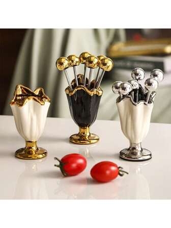 1 Pc Novelty Fruit Fork Set With Storage Jars, Cake & Dessert Fruit Picks, Cute & Safe For Kids,School Supplies