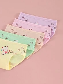 5pcs/PACK Young Girls Panties/Briefs With Cartoon Comfortable Casual Soft Underwear Set - Multicolor - View 4