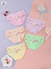 5pcs/PACK Young Girls Panties/Briefs With Cartoon Comfortable Casual Soft Underwear Set - Multicolor - View 3