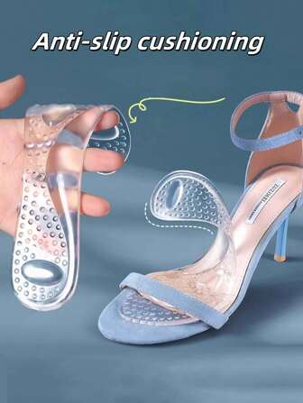 QKC 1 par de plantillas de silicona suaves y cómodas para mujeres, compatibles con sandalias, tacones altos, tacones de gatito, tacones negros, accesorios de playa para outfits de vacaciones de mujer