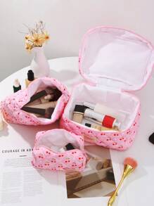 1 件/套 红色樱桃印花绗缝化妆包，时尚可爱多功能便携大容量拉链化妆包，化妆包，小型化妆包，化妆盒，可爱化妆包，化妆包，卫生巾包，情人节礼物，有线耳机，旅行化妆包，护肤化妆品和美容包，护士化妆包，节日礼物，返校礼物 - 粉色 - 查看 10