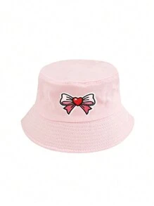 1 件儿童春夏渔夫帽，多种图案可选，如独角兽、蝴蝶结、心形、蝴蝶，可爱时尚的儿童帽子，适合休闲、户外、通勤、旅行，是送给孩子的理想礼物，透气防晒渔夫帽，带有情人节元素