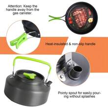 16Pcs Camping Cooking Ware Set Camping Stove Cookware Kit Aluminum Pot Pan Kettle Set With Bowls Knife Fork Spoon Carabiner Spatula Cutting Board For Hiking Picnic Outdoor - Green - View 4