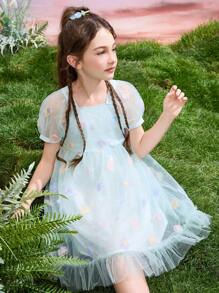 ASK JUNIOR Tween Girls Lightweight Breathable Sweet Cute Princess Dress, Casual Children Summer Dress - Blue - View 4