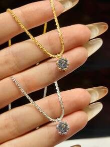 1pc S925 Sterling Silver Round Moissanite Flower Pendant Necklace, Suitable For Women, Exquisite Jewelry, Valentine's Day Gift - Sparkling Necklace - View 11