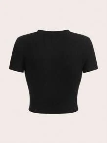 Letter Printed Round Neck Short Sleeve Tight Short Women's T-Shirt, Suitable For Summer