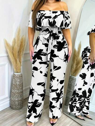 女士休闲碎花连体裤，夏季女装，度假装 白色