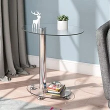 Sofa Side Table,Glass End Table Bedside Table For Living Room,Bedroom - Transparent - View 4