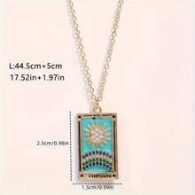 1 件复古塔罗牌日月星元素滴油吊坠项链女士 - 金黃色 - 查看 4