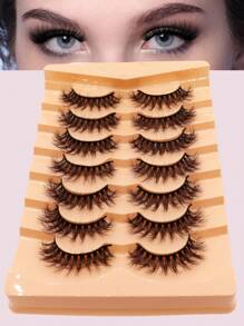 7 Pairs Russian Long Strip Lashes Fluffy Faux Mink Hair 3D False Eyelashes, Russian Curled Dramatic Messy Long Fuller Outer Corner Lashes Makeup - Fluffy Lashes - View 1