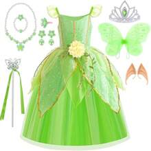 Tinkerbell Costume Kids, Tinkerbell Princess Dress Up For Girls,Tinkerbell Fancy Dress With Wing Crown, Princess Dress Tinkerbell Fairy Costume For Birthday Party Carnival Halloween - Multicolor - View 1