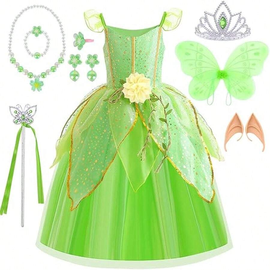 Tinkerbell Costume Kids, Tinkerbell Princess Dress Up For Girls,Tinkerbell Fancy Dress With Wing Crown, Princess Dress Tinkerbell Fairy Costume For Birthday Party Carnival Halloween - Multicolor - View 1