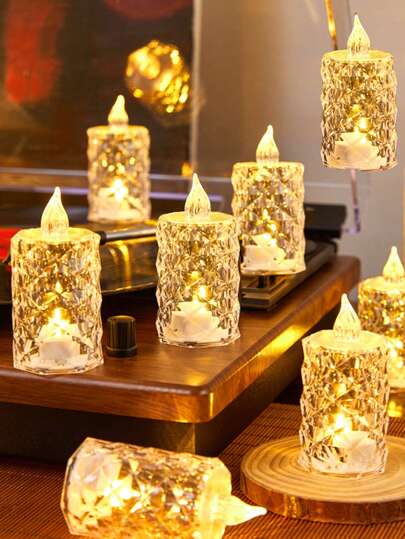 1/3/12/24pcs Crystal Diamond Shaped LED Candle Light,Battery Powered Flameless Candle Light, LED Decorative Tea Candle Light With Battery,Ideal For Wedding Decor, Dining Table Decor, Festival Decoration,Christmas Home Parties Decorations Candle Lamp,Indoor Bedroom Decor Candle,Proposal Decoration Candle Light