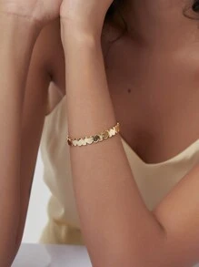 Charm-In 1pc Luxury Asymmetrical Heart-Shaped Adjustable Bracelet, Gold-Plated Brass Bracelet, Fashionable Jewelry For Women, Suitable For Daily Wear And Gatherings, Great Gift For Mom, Valentine's Day - Yellow Gold - View 2