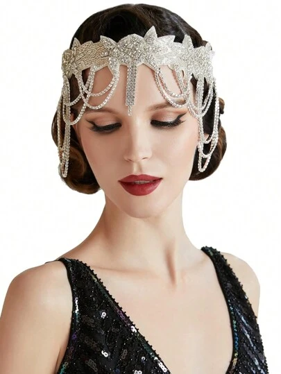 1920s Flapper Headband, Classic Vintage Inspired Headdress Chain Head Accessories For Women, Suitable For Roaring 20s Themed Party And Events Halloween