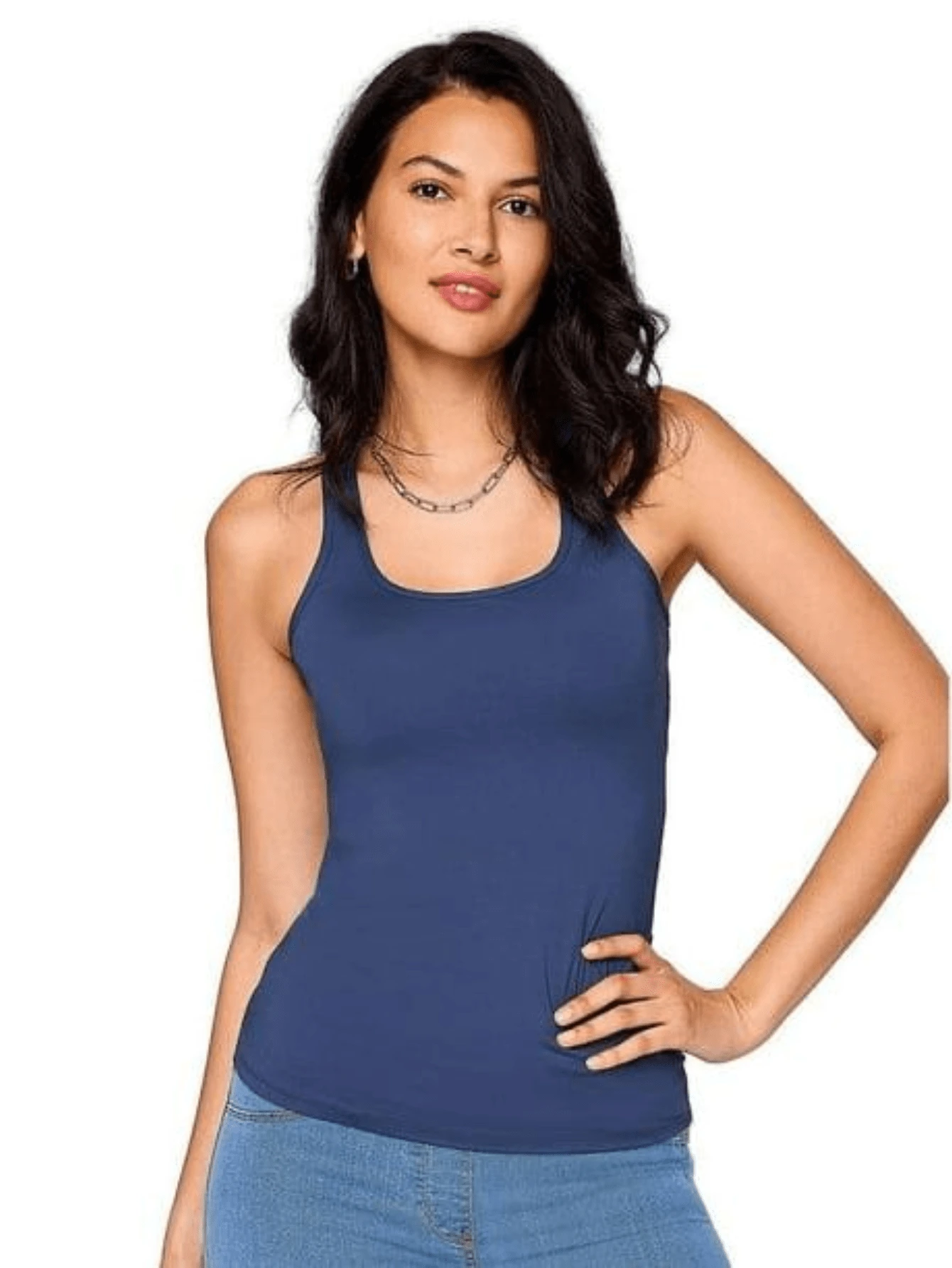 Tank Top Blouse With Thick Back Racerback Style - 藏蓝色 - 查看 1
