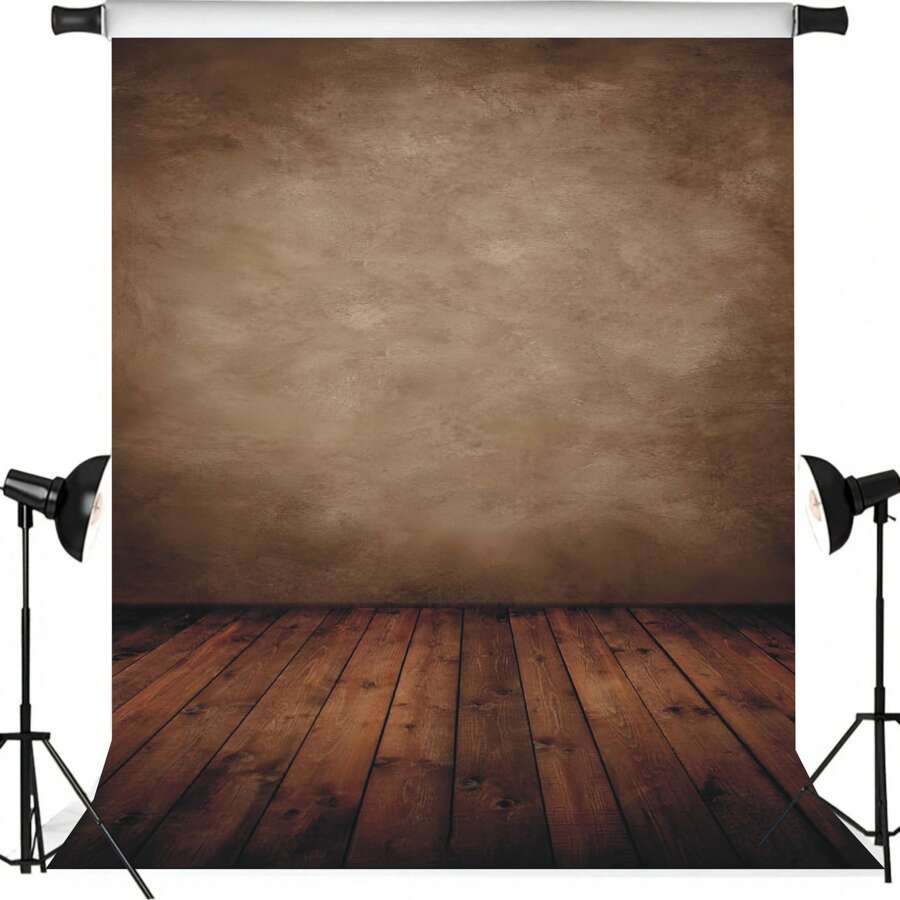 Brown Retro Photography Background, Brown Wooden Floor Background Design, Decorative Portrait Photography Background, Retro Theme Photography Background, Portrait Photography Background, Vinyl Material - Type a - View 1