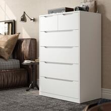 EnHomee White Wooden Dresser With 6 Large Drawers, Dressers & Chests Of Drawers With Large Organizer, Tall Dresser With Smooth Metal Rail, Dresser For Bedroom, Easter Decor, Wedding Decor, Home Decor, Room Decor - 白色 - 查看 1