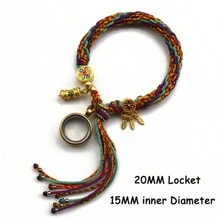 1 Peça pulseira de estilo trançado feita à mão com relicário de foto em aço inoxidável e vidro, adequada para uso diário