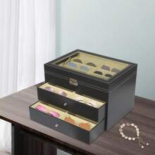 24 Compartments Eyeglasses Storage Box, Eyeglasses Display Box - màu đen - Xem 5