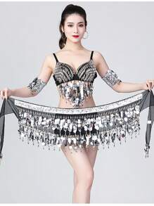 Belly Dance Sequin Hip Scarf Chiffon Short Skirt Belt Waist Chain Wrap Rave Gold Shine Sparkly Costume For Women Carnival Stage - Multicolor - View 4