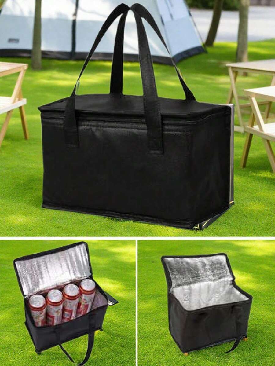 1 peça/2 peças Bolsa Térmica Reutilizável para Almoço, Caixa de Almoço com Capacidade Grande de 11,0*6,69*5,51 Polegadas, Bolsa à Prova de Vazamentos para Escritório, Trabalho, Escola, Praia ou Acampamento ao Ar Livre, Sacola de Compras com ZípTopo Topo - Preto - Visão 1