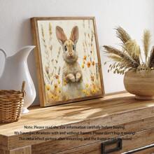 1 件，帆布挂画，带框装饰画，30*30 厘米方形海报，复活节兔子海报，野花田野中的春兔绘画，复活节印刷品，农舍兔子绘画，方形印刷品，乡村小屋装饰，动物墙壁艺术