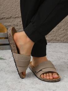 Herren Slip-On Schweißabsorbierende Schnallen-Deko einfarbige Wildleder Flach Sandalen